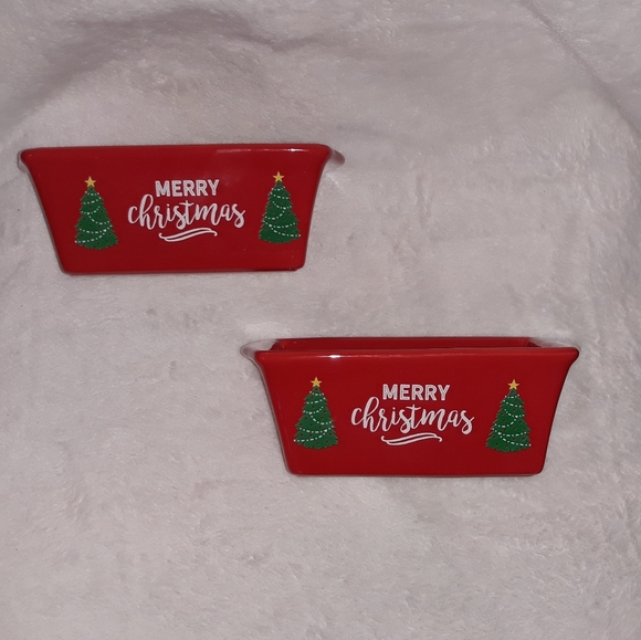 Set of 2 Merry Christmas Mini Loaf Pan Red Stoneware Nantucket - Picture 7 of 7